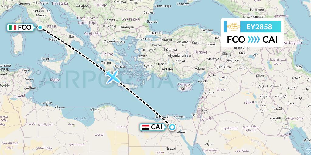 EY2858 Etihad Airways Flight Map: Rome to Cairo