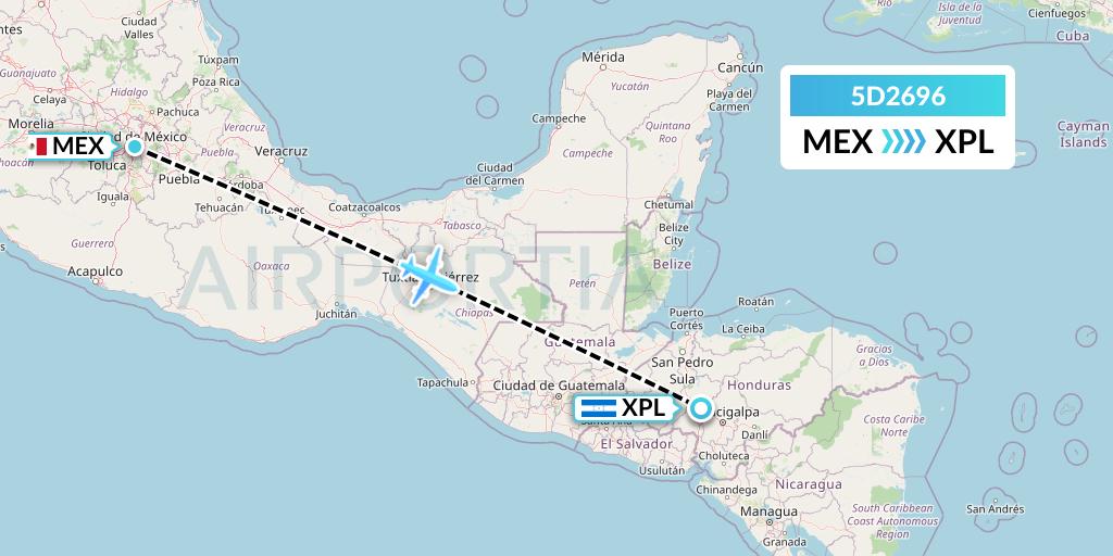5D2696 Aeromexico Connect Flight Map: Mexico City to Comayagua