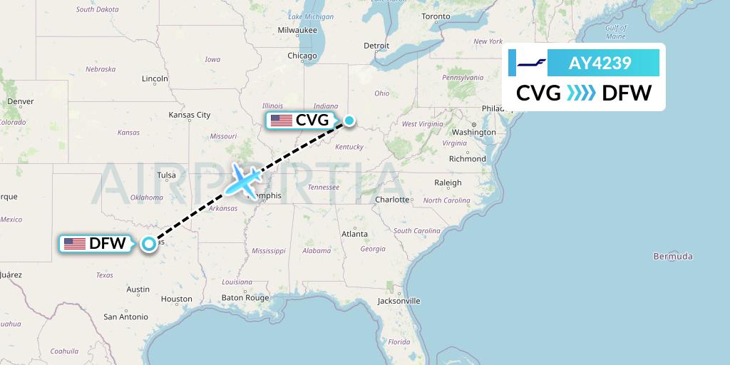 AY4239 Finnair Flight Map: Cincinnati to Dallas