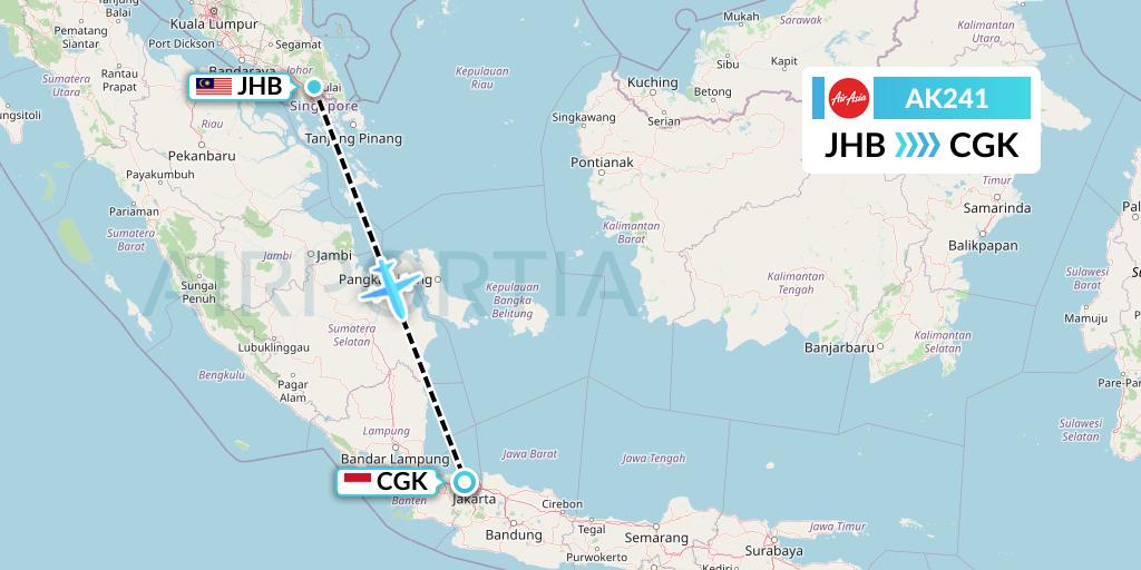 AK241 AirAsia Flight Map: Johor Bahru to Jakarta