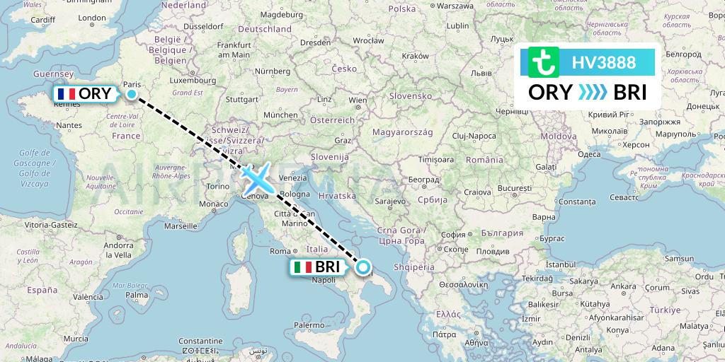 HV3888 Transavia Flight Map: Paris to Bari