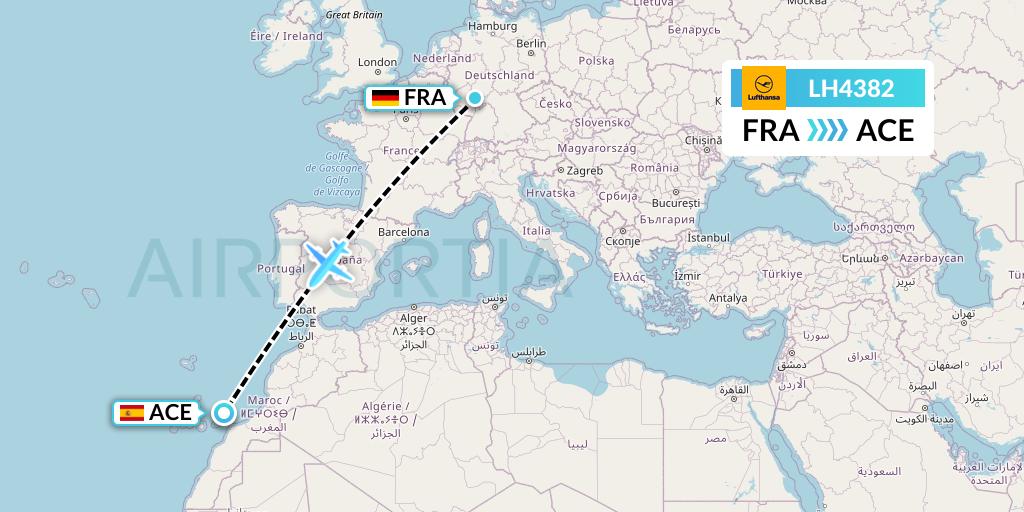 LH4382 Lufthansa Flight Map: Frankfurt to Lanzarote