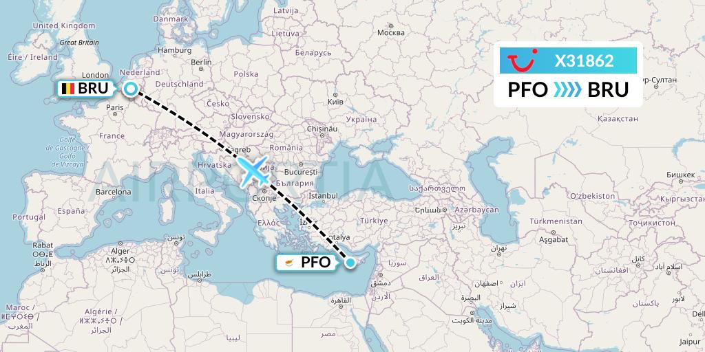 X31862 TUI fly Germany Flight Map: Pafos to Brussels