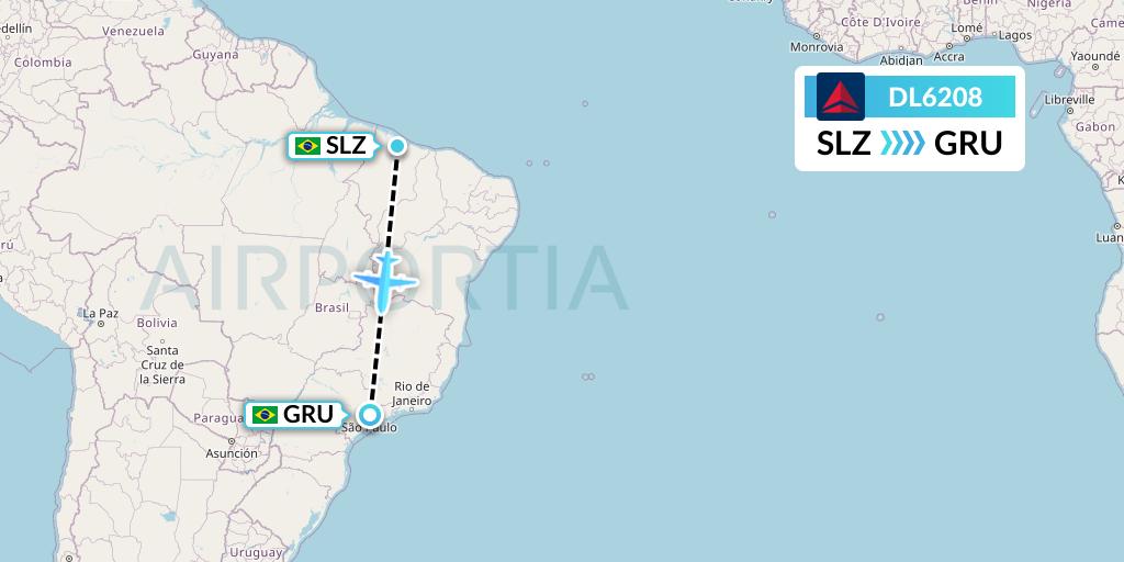 DL6208 Delta Air Lines Flight Map: Sao Luis to Sao Paulo