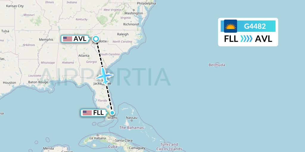 G4482 Allegiant Air Flight Map: Fort Lauderdale to Asheville