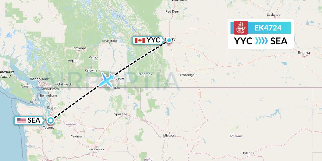 EK4724 Emirates Flight Map: Calgary to Seattle