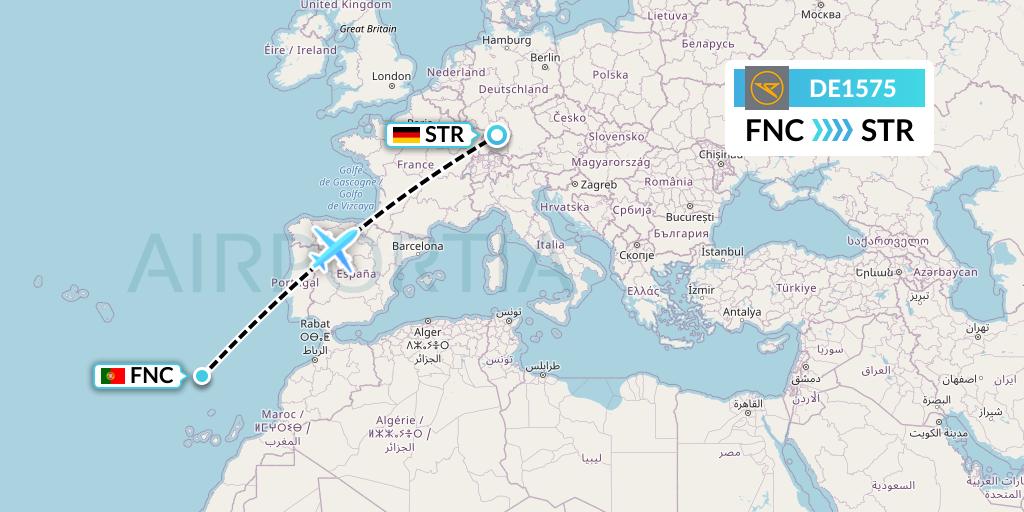 DE1575 Condor Flight Map: Funchal to Stuttgart