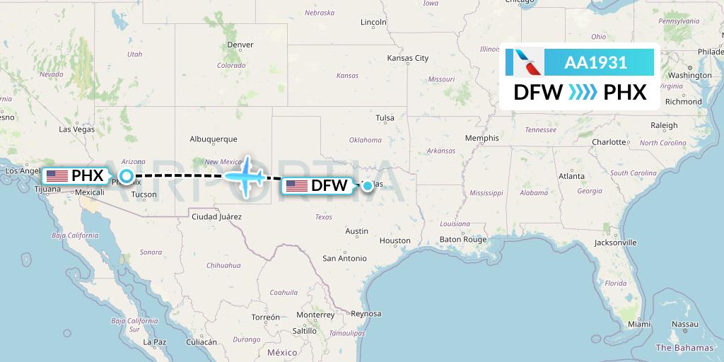 AA1931 American Airlines Flight Map: Dallas to Phoenix