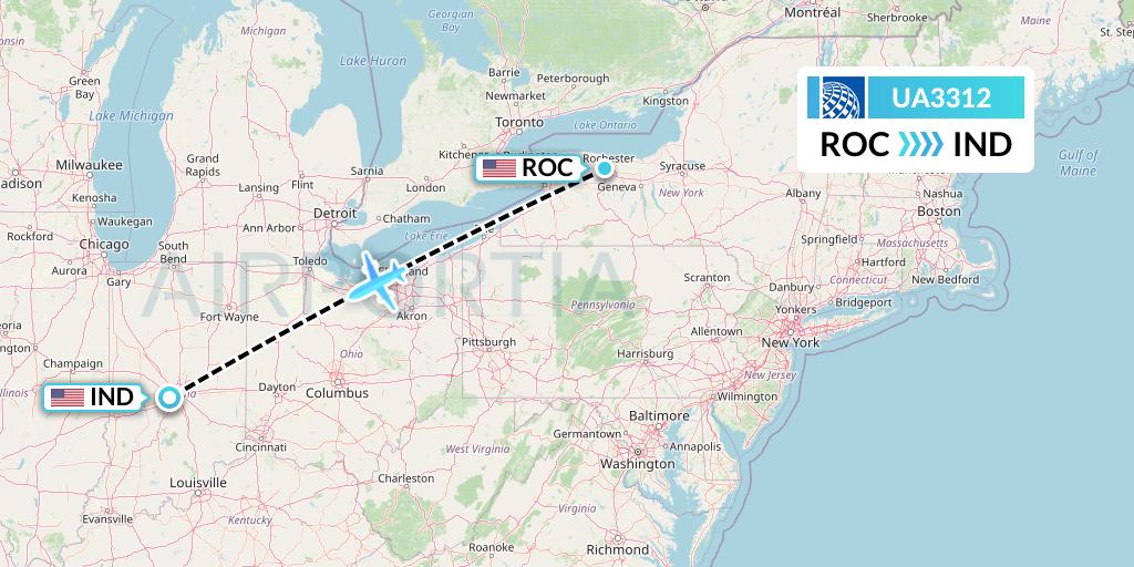 UA3312 United Airlines Flight Map: Rochester to Indianapolis