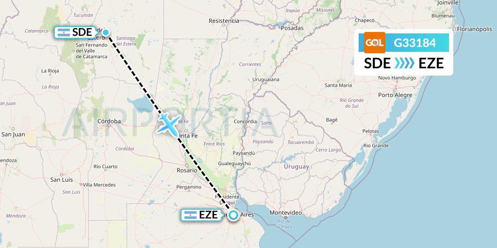 G33184 GOL Transportes Aeros Flight Map: Santiago del Estero to Buenos Aires