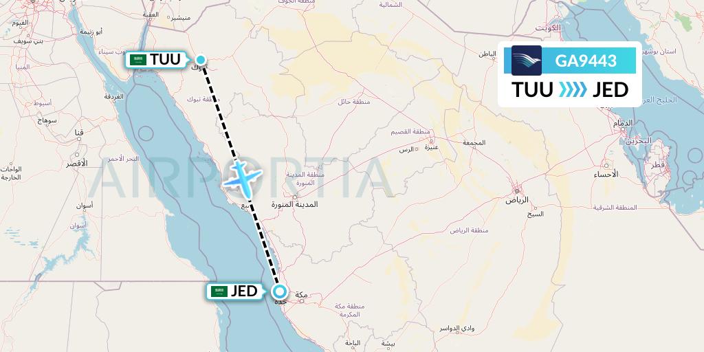 GA9443 Garuda Indonesia Flight Map: Tabuk to Jeddah