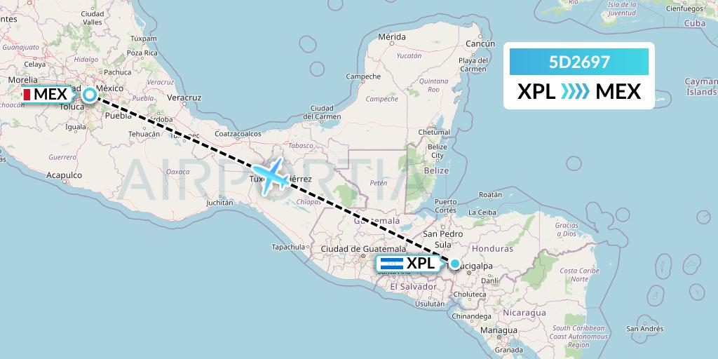 5D2697 Aeromexico Connect Flight Map: Comayagua to Mexico City