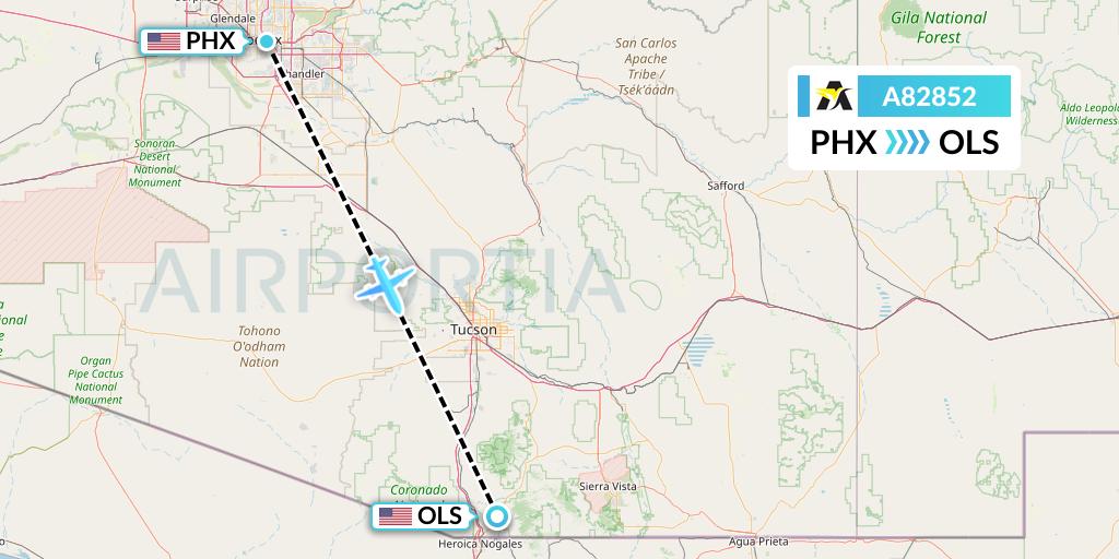 A82852 Aerolink Uganda Flight Map: Phoenix to Nogales