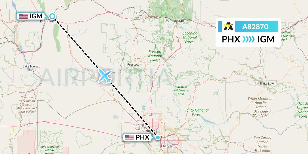 A82870 Aerolink Uganda Flight Map: Phoenix to Kingman