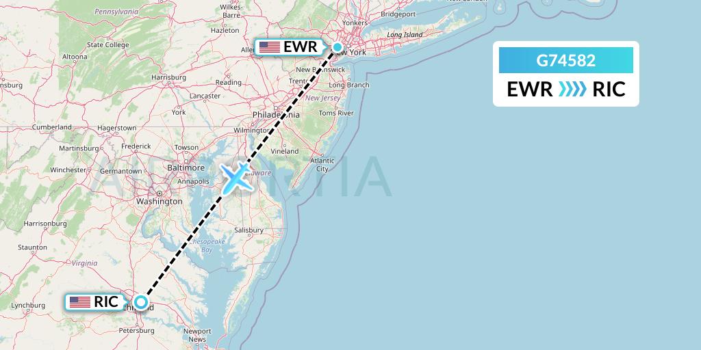 G74582 GoJet Flight Map: New York to Richmond
