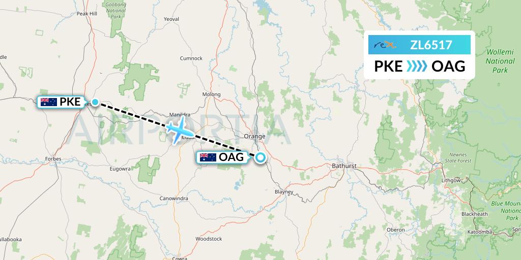 ZL6517 Regional Express Flight Map: Parkes to Orange