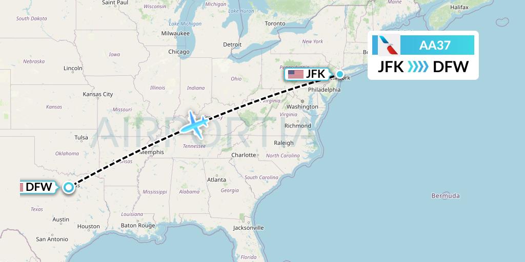 AA37 American Airlines Flight Map: New York to Dallas
