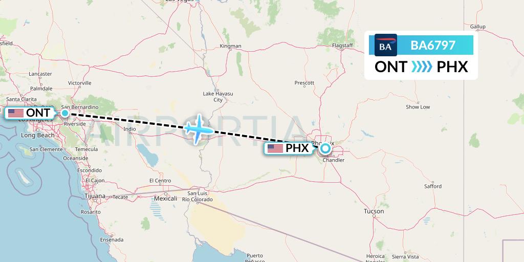 BA6797 British Airways Flight Map: Ontario to Phoenix