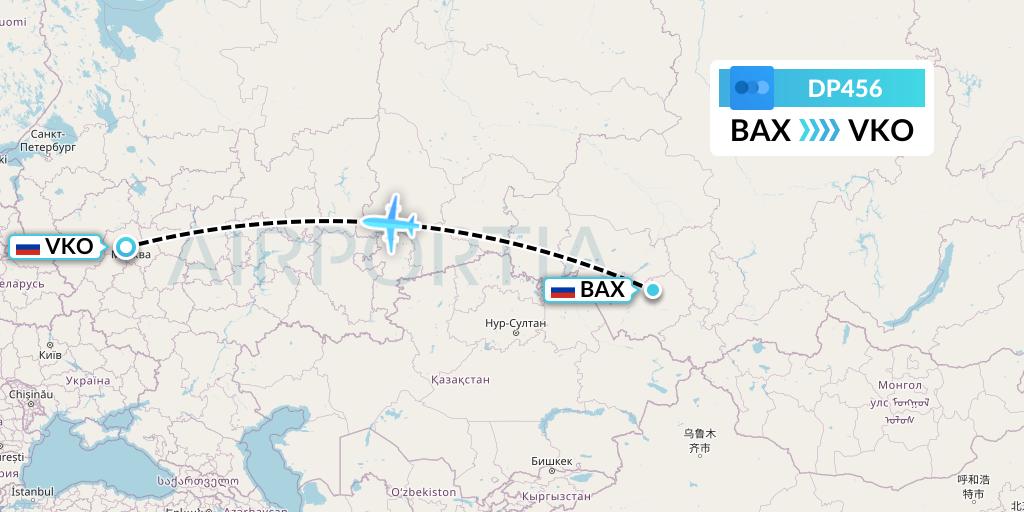 DP456 Pobeda Flight Map: Barnaul to Moscow
