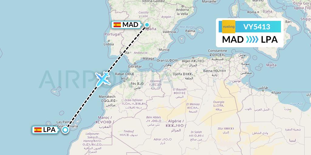 VY5413 Vueling Flight Map: Madrid to Las Palmas