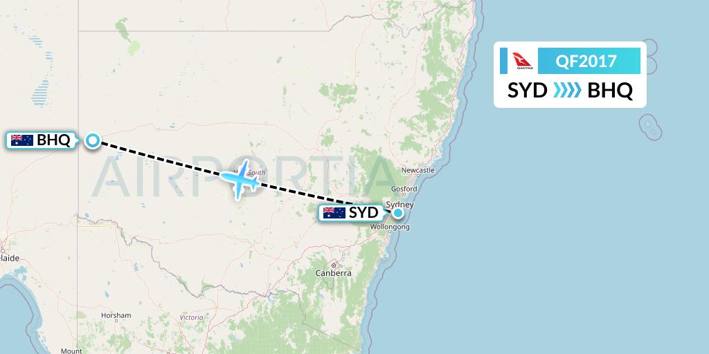 QF2017 Qantas Flight Map: Sydney to Broken Hill