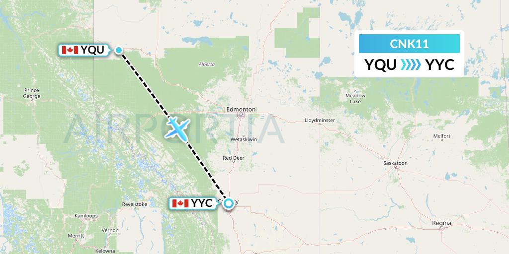 CNK11 Sunwest Aviation Flight Map: Grande Prairie to Calgary