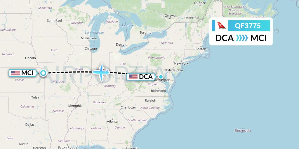 QF3775 Qantas Flight Map: Washington to Kansas City