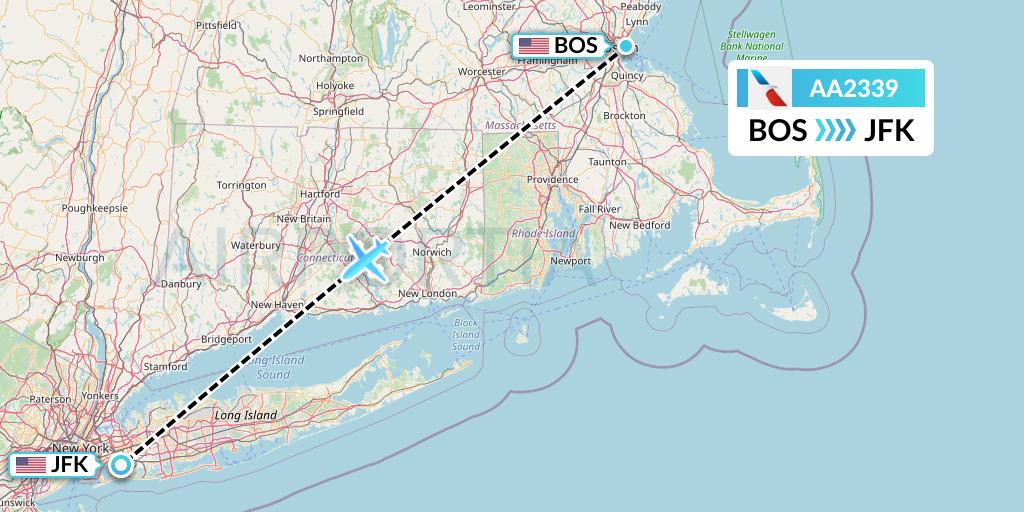 AA2339 American Airlines Flight Map: Boston to New York