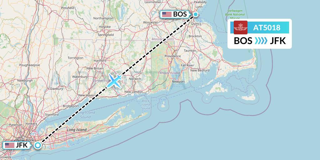 AT5018 Royal Air Maroc Flight Map: Boston to New York