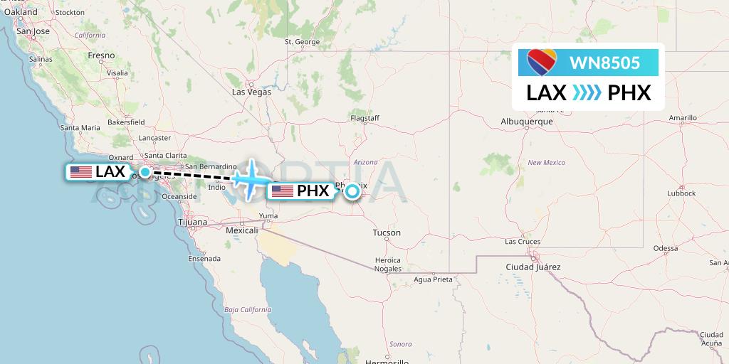 WN8505 Southwest Airlines Flight Map: Los Angeles to Phoenix