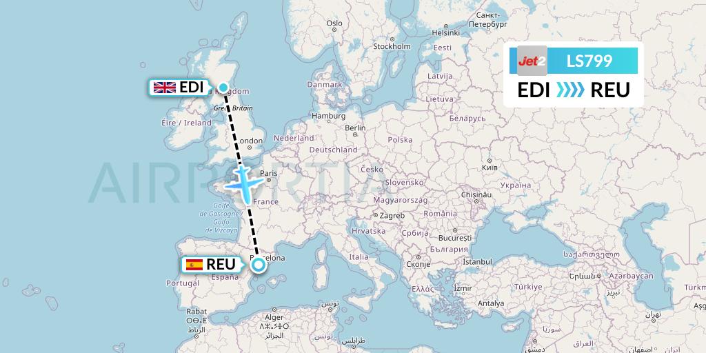 LS799 Jet2 Flight Map: Edinburgh to Reus