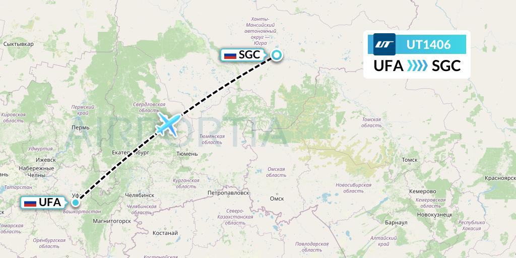 UT1406 UTair Flight Map: Ufa to Surgut