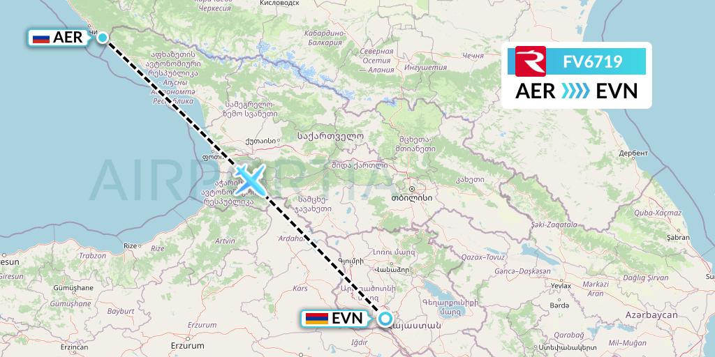 FV6719 Rossiya Flight Map: Sochi to Yerevan