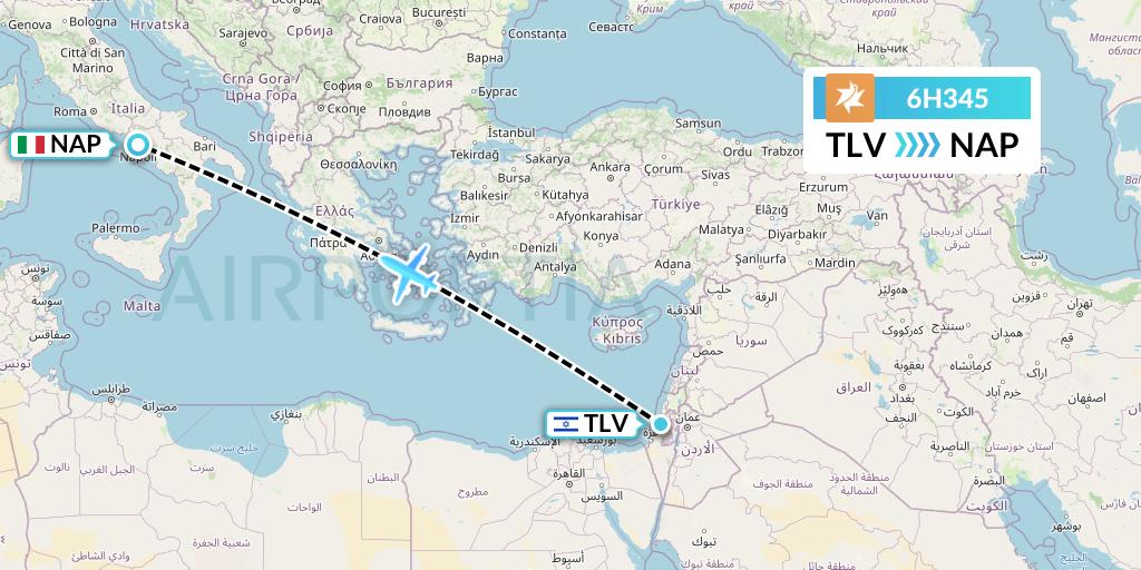 6H345 Israir Airlines Flight Map: Tel Aviv to Naples