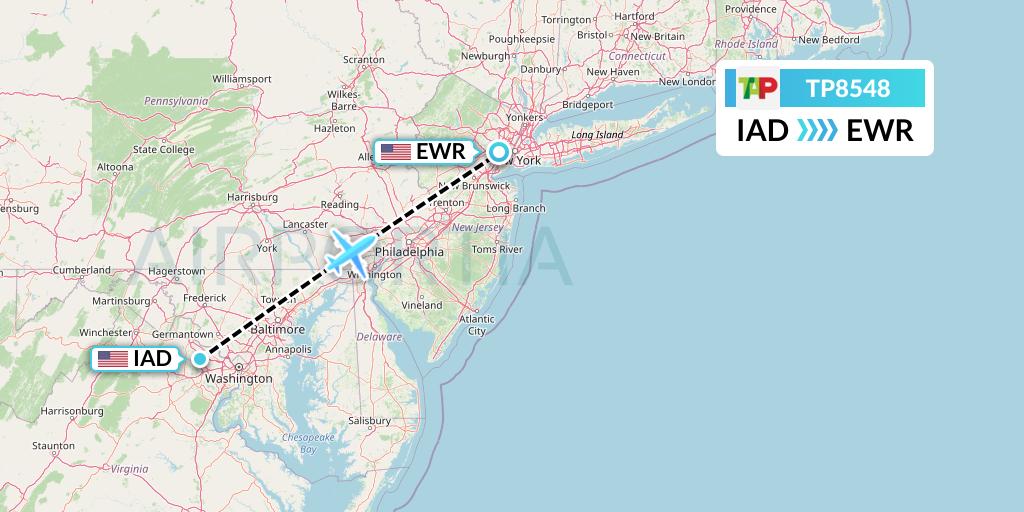 TP8548 TAP Portugal Flight Map: Washington to New York