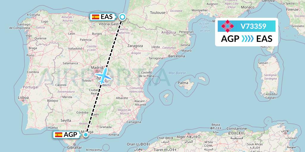 V73359 Volotea Flight Map: Malaga to San Sebastian