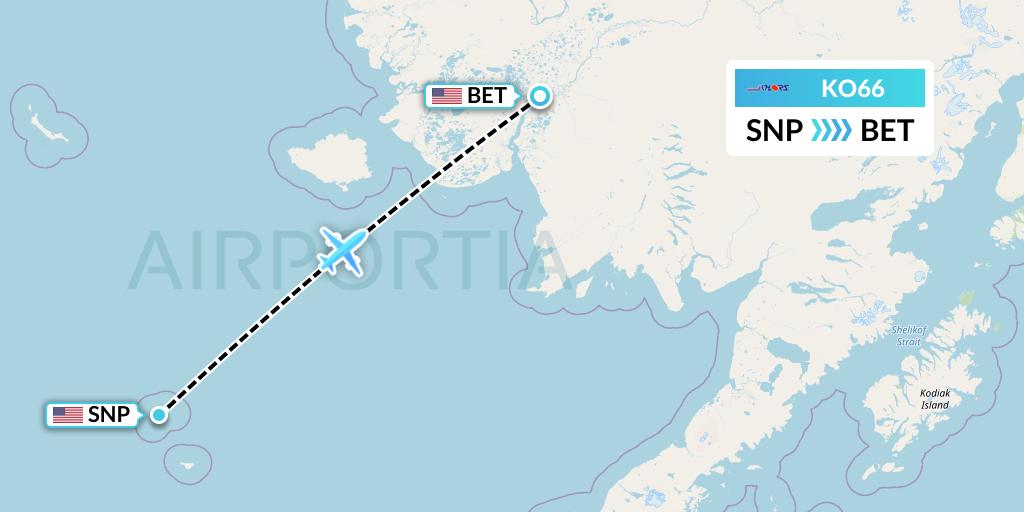 KO66 Komiaviatrans Flight Map: St. Paul Island to Bethel