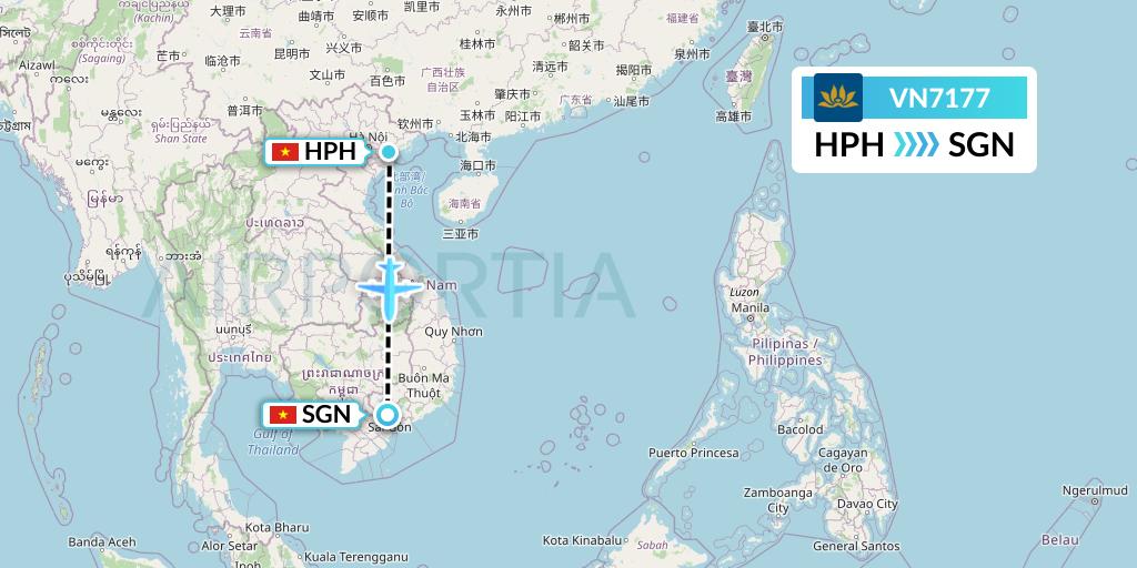 VN7177 Vietnam Airlines Flight Map: Haiphong to Ho Chi Minh City