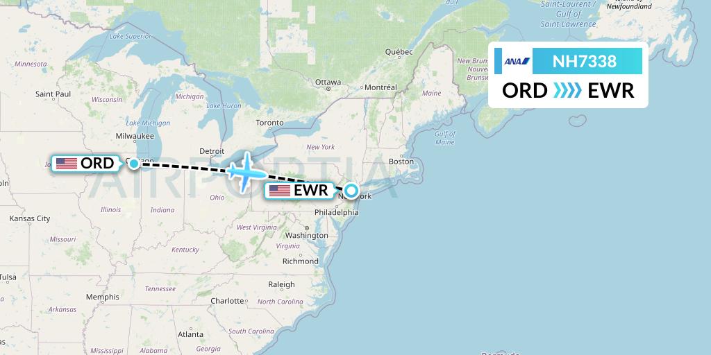 NH7338 All Nippon Airways Flight Map: Chicago to New York