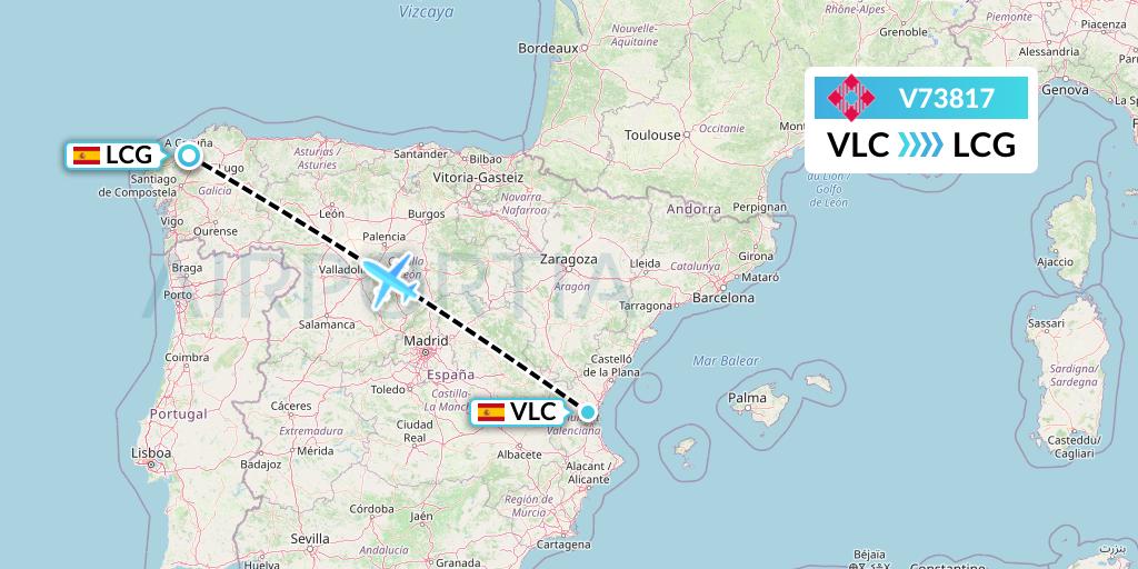 V73817 Volotea Flight Map: Valencia to A Coruna