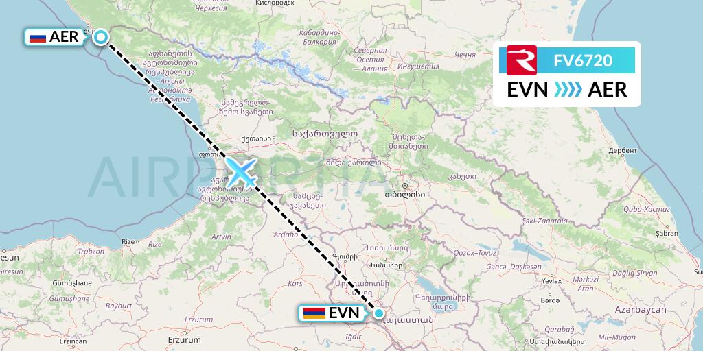 FV6720 Rossiya Flight Map: Yerevan to Sochi