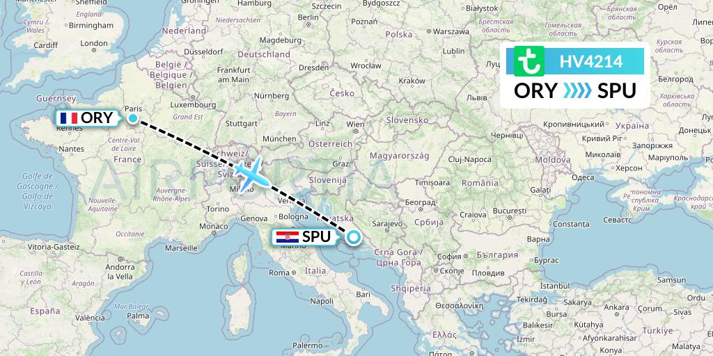 HV4214 Transavia Flight Map: Paris to Split