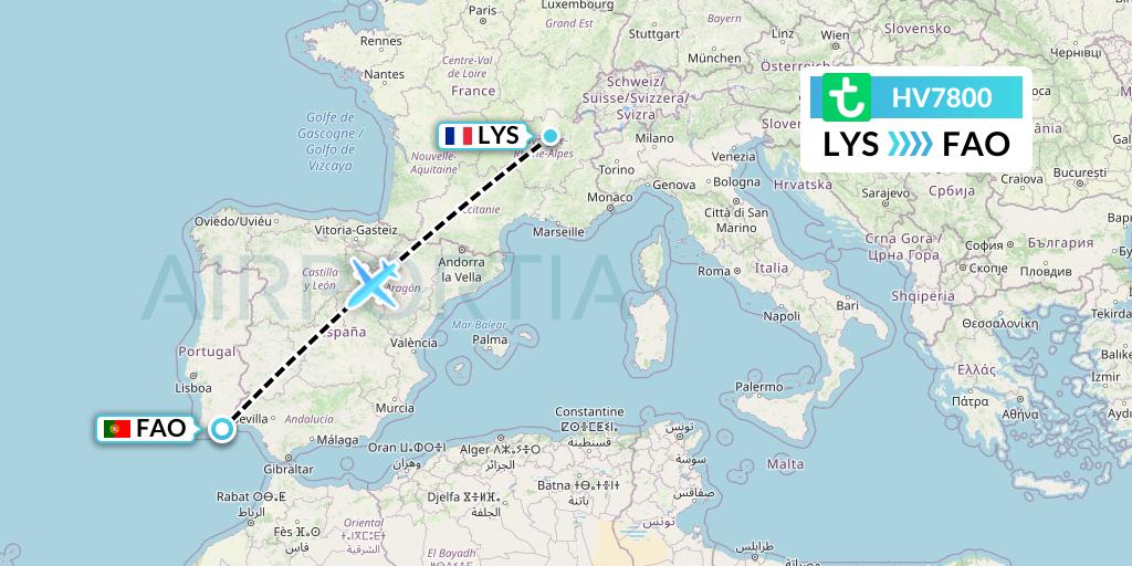HV7800 Transavia Flight Map: Lyon to Faro