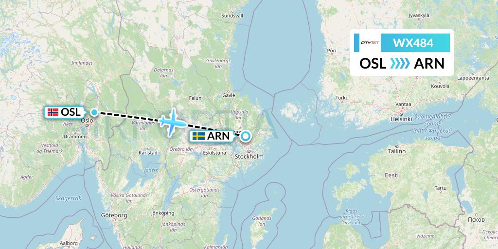 WX484 Cityjet Flight Map: Oslo to Stockholm