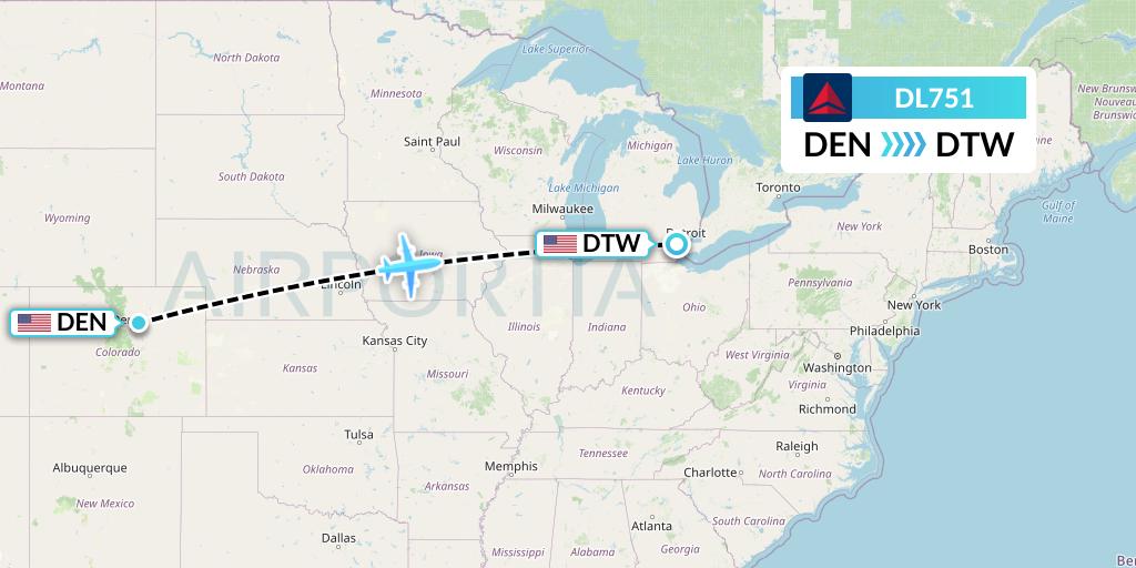 DL751 Delta Air Lines Flight Map: Denver to Detroit