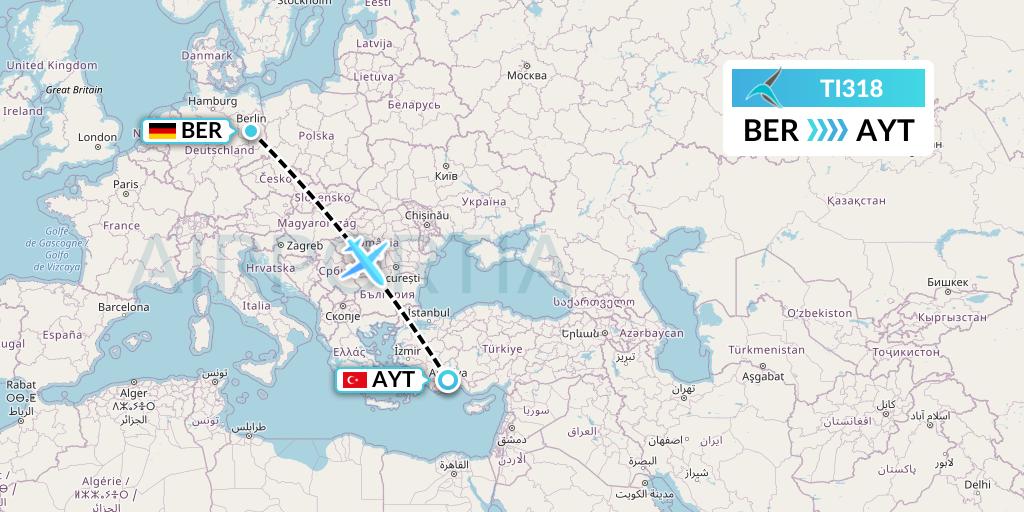 TI318 Tailwind Airlines Flight Map: Berlin to Antalya