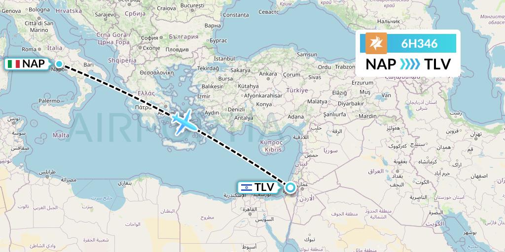 6H346 Israir Airlines Flight Map: Naples to Tel Aviv