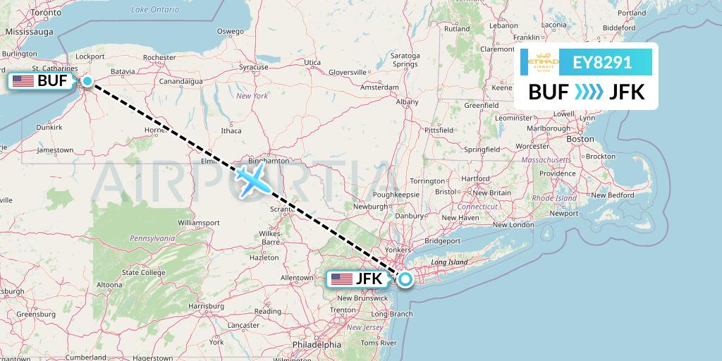 EY8291 Etihad Airways Flight Map: Buffalo to New York