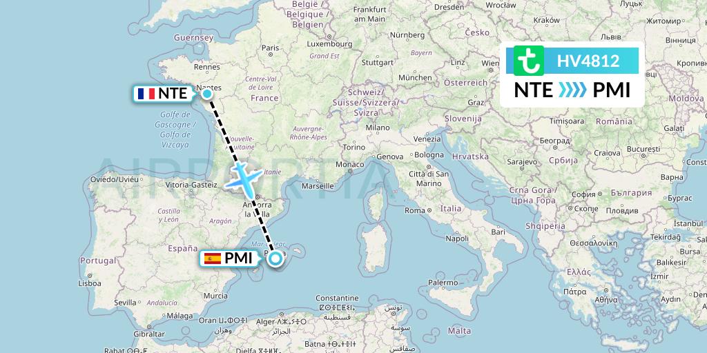 HV4812 Transavia Flight Map: Nantes to Palma de Mallorca