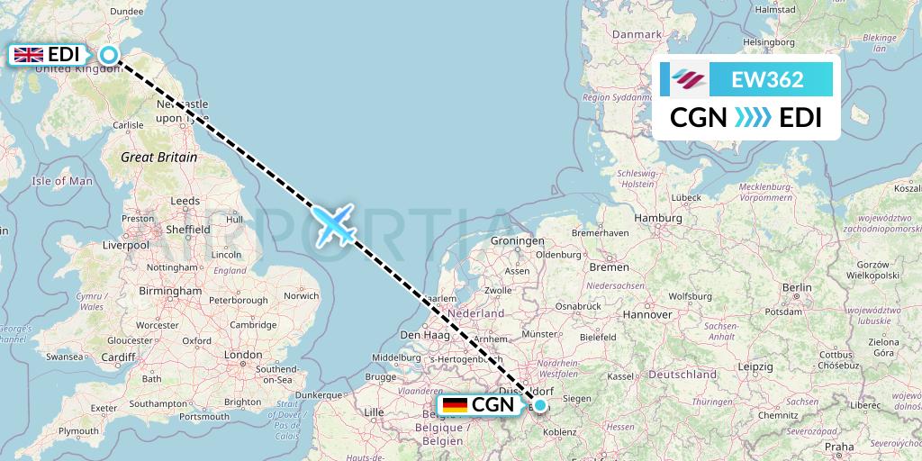 EW362 Eurowings Flight Map: Cologne to Edinburgh